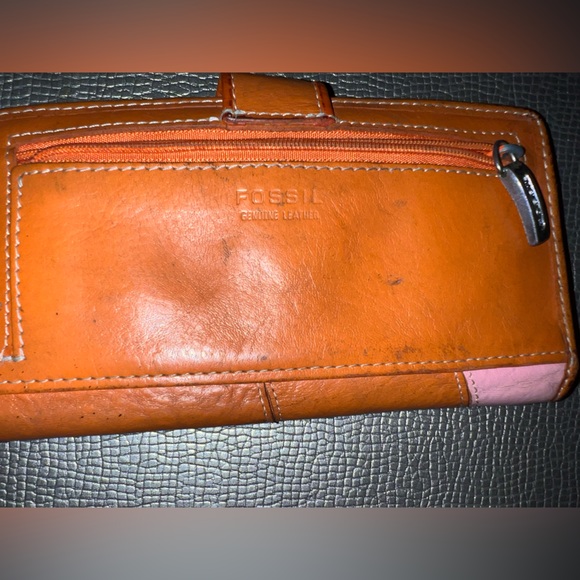 Fossil leather rose flower wallet pink green - Picture 5 of 5